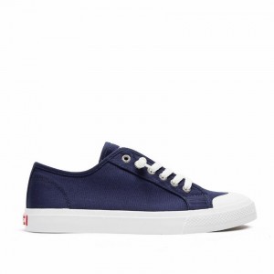 Navy Blue Women's Rockfish Original 745 Lazy-lace Canvas Low-Top Sneakers | QXE6070LA