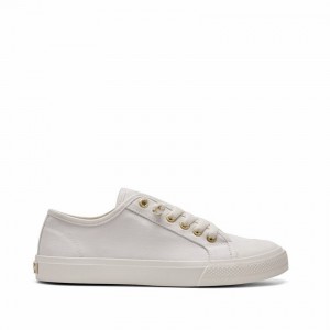 White Women's Rockfish Original 745 Lazy-lace Canvas Low-Top Sneakers | WUO2680FQ