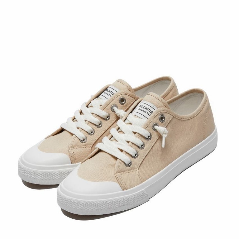 Beige Women's Rockfish Original 745 Lazy-lace Canvas Low-Top Sneakers | JZQ6518BE