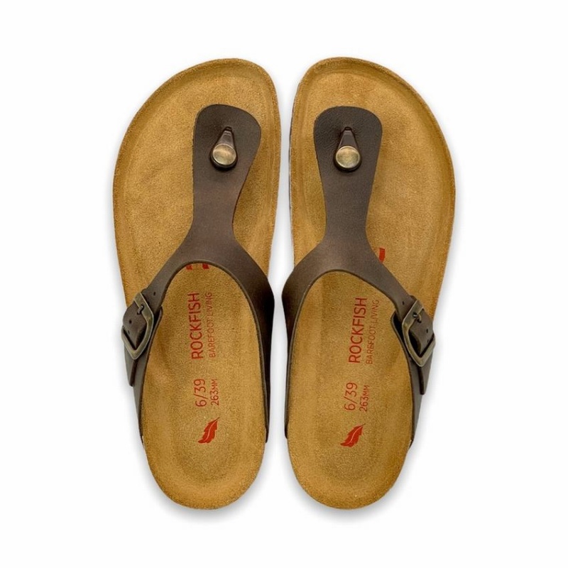 Dark Brown Men's Rockfish Lochlan Leather Thong Cork Flatform Flip Flop Sandals | TRT3360IN