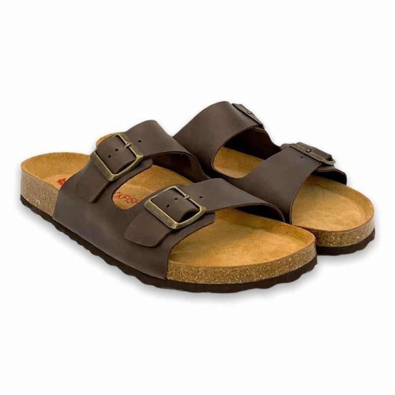 Dark Brown Women's Rockfish Kendall Two-Strap Double Strap Sandals | QEX79100WP