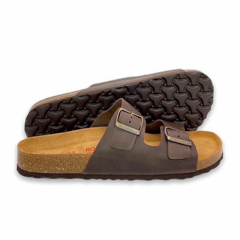 Dark Brown Women's Rockfish Kendall Two-Strap Double Strap Sandals | QEX79100WP