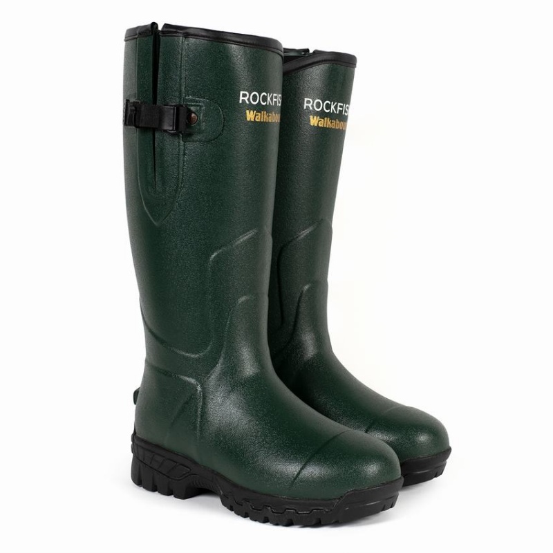 Dark Green Men's Rockfish Walkabout Tall Side Adjustable 5mm Neoprene Insulated Wellington Boots | MDO4586NZ