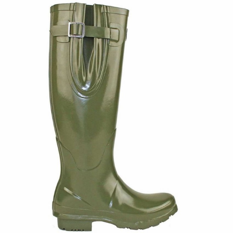 Dark Green Women\'s Rockfish Everyday Tall Side Adjustable Wellington Boots | ZOU2454HD