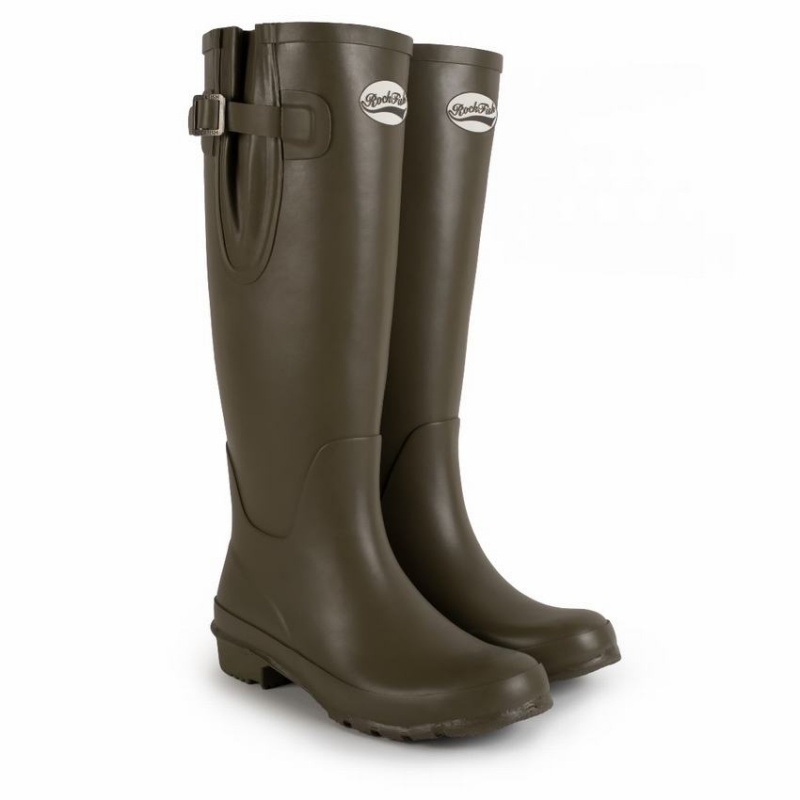 Deep Green Brown Women's Rockfish Everyday Tall Side Adjustable Wellington Boots | KMD9118IG