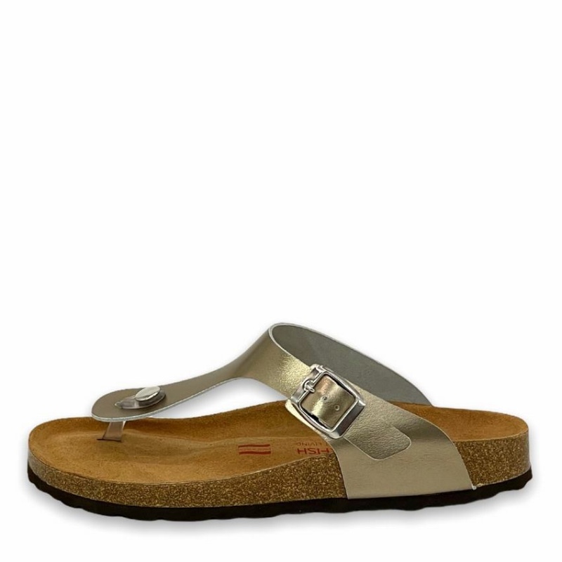 Gold Yellow Women's Rockfish Nixie Thong Cork Flatform Flip Flop Sandals | FQM913PT