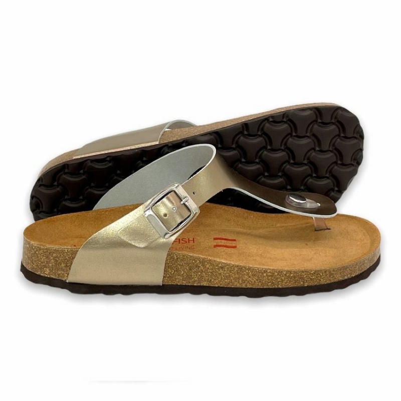 Gold Yellow Women's Rockfish Nixie Thong Cork Flatform Flip Flop Sandals | FQM913PT