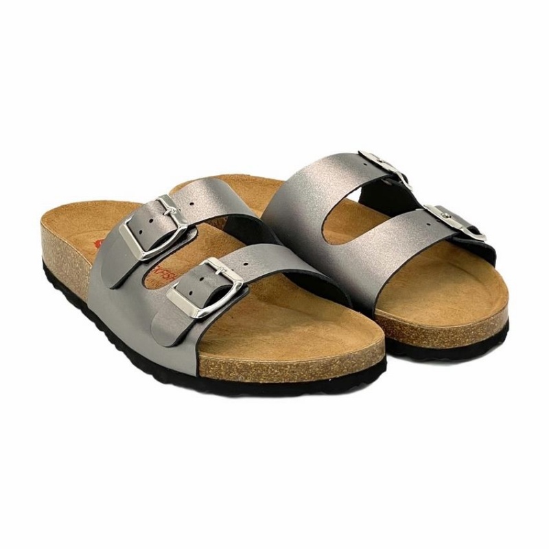 Grey Silver Women's Rockfish Kendall Two-Strap Double Strap Sandals | DIZ8527VS