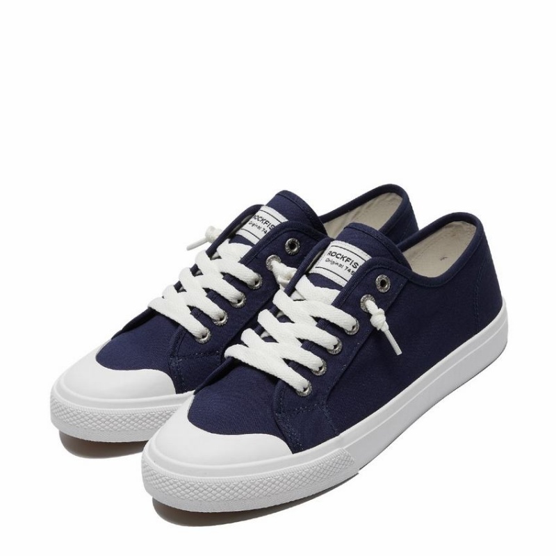 Navy Blue Women's Rockfish Original 745 Lazy-lace Canvas Low-Top Sneakers | QXE6070LA