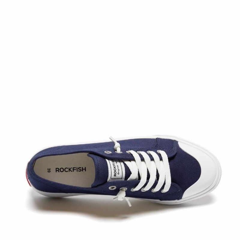 Navy Blue Women's Rockfish Original 745 Lazy-lace Canvas Low-Top Sneakers | QXE6070LA