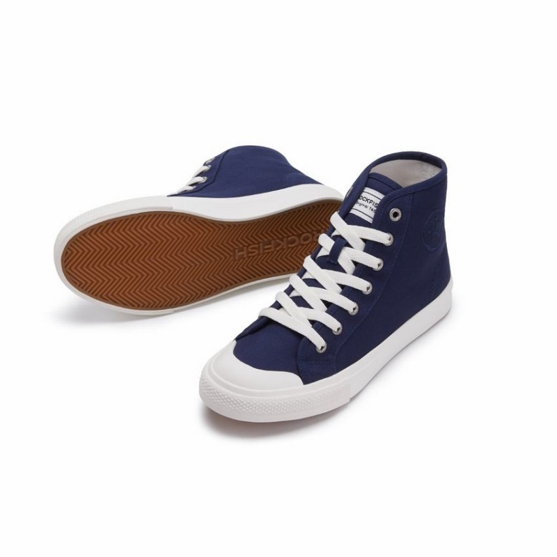 Navy Blue Women's Rockfish Original 745 Water Repellent Canvas High-Top Sneakers | XRG1155QX