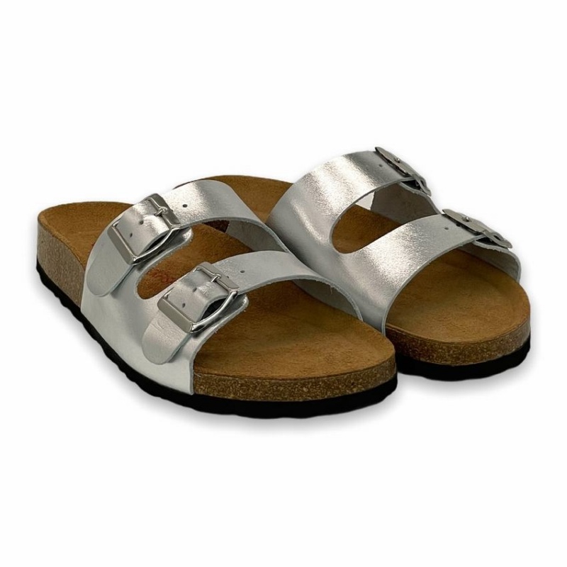 Silver Women's Rockfish Kendall Two-Strap Double Strap Sandals | JYC7683HT