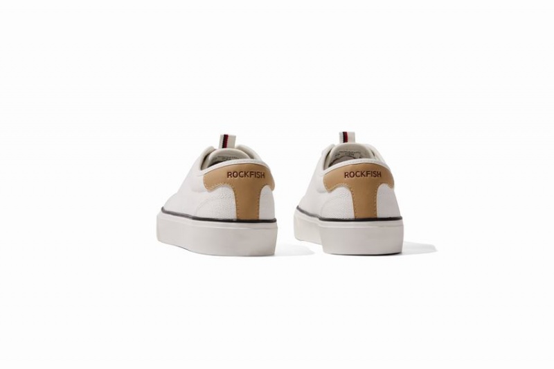 White Women's Rockfish 779 Platform Heel Canvas Low-Top Sneakers | FJR3463XK