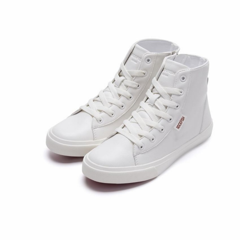 White Women's Rockfish Classic 775 Lace Up With Full Zip Microfibre Faux Leather High-Top Sneakers | XAC3650DI