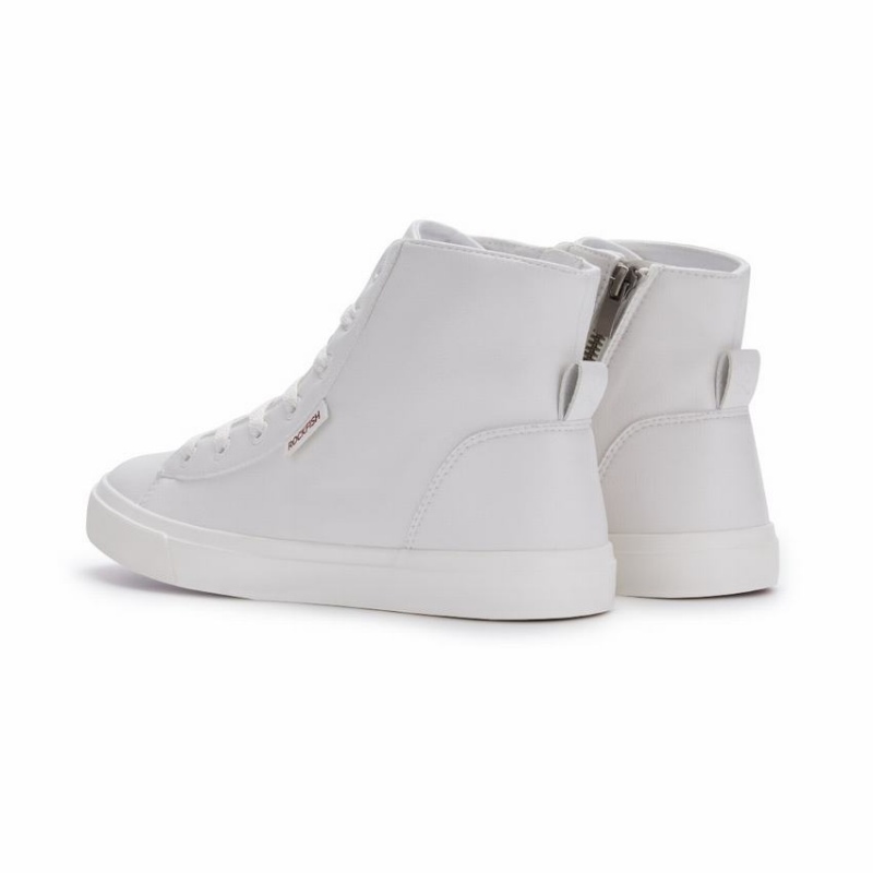 White Women's Rockfish Classic 775 Lace Up With Full Zip Microfibre Faux Leather High-Top Sneakers | XAC3650DI