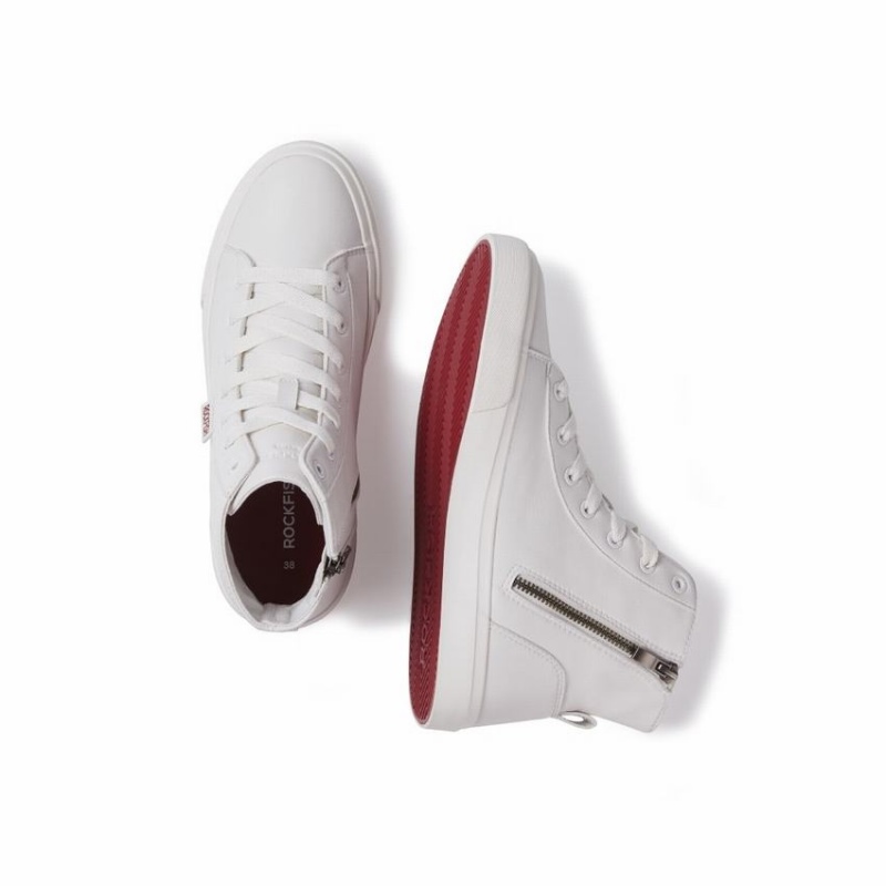 White Women's Rockfish Classic 775 Lace Up With Full Zip Microfibre Faux Leather High-Top Sneakers | XAC3650DI