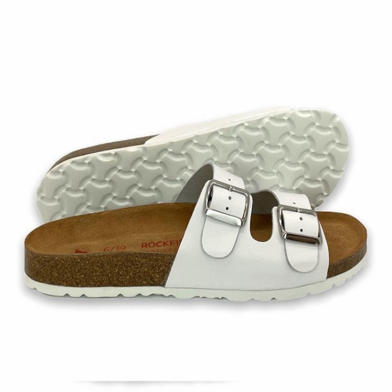 White Women's Rockfish Kendall Two-Strap Double Strap Sandals | AHS9937IJ